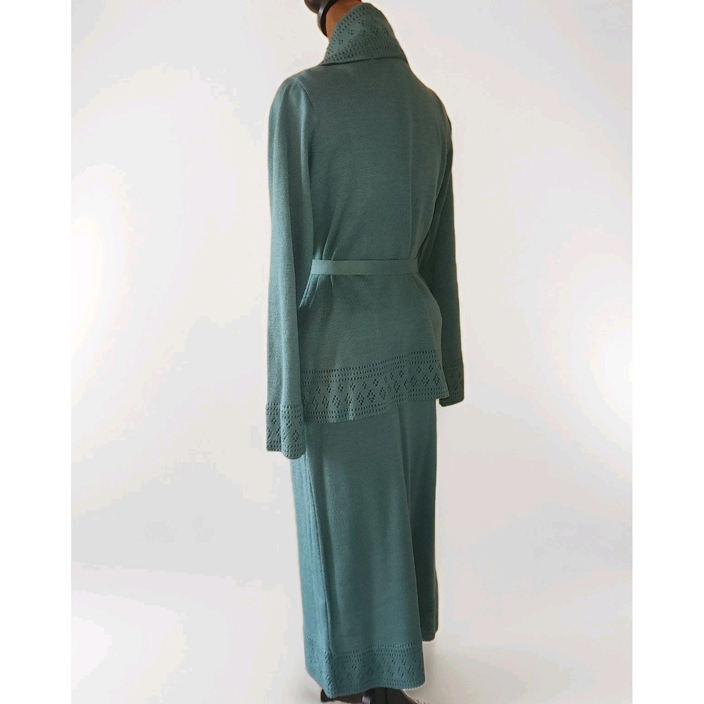 Vintage Avon Knit 70s 3 Piece Green Skirt Top Cardigan Belted Set Canada Acrylic - Picture 3 of 9